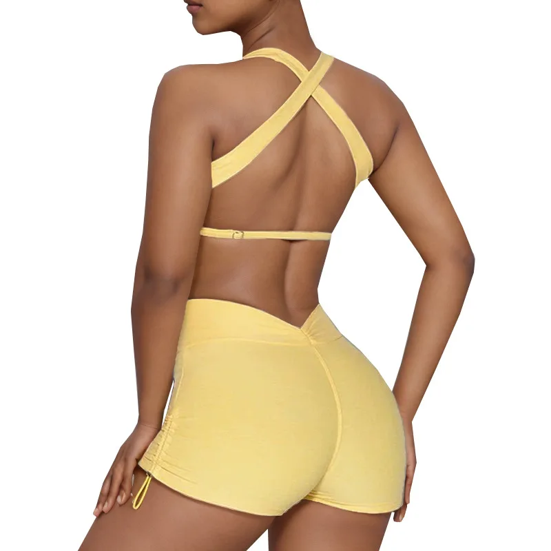 Women's Yoga Top With Chest Pads Beauty Back High Waist Peach Butt-lifting Sports Fitness Shorts Sexy Outfits Leggings Workout