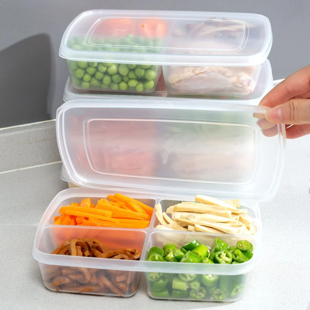 

4Pcs Transparent 4 Grids Storage Box 4 Grids Portable Compartment Refrigerator Freezer Organizers Large Capacity Containers