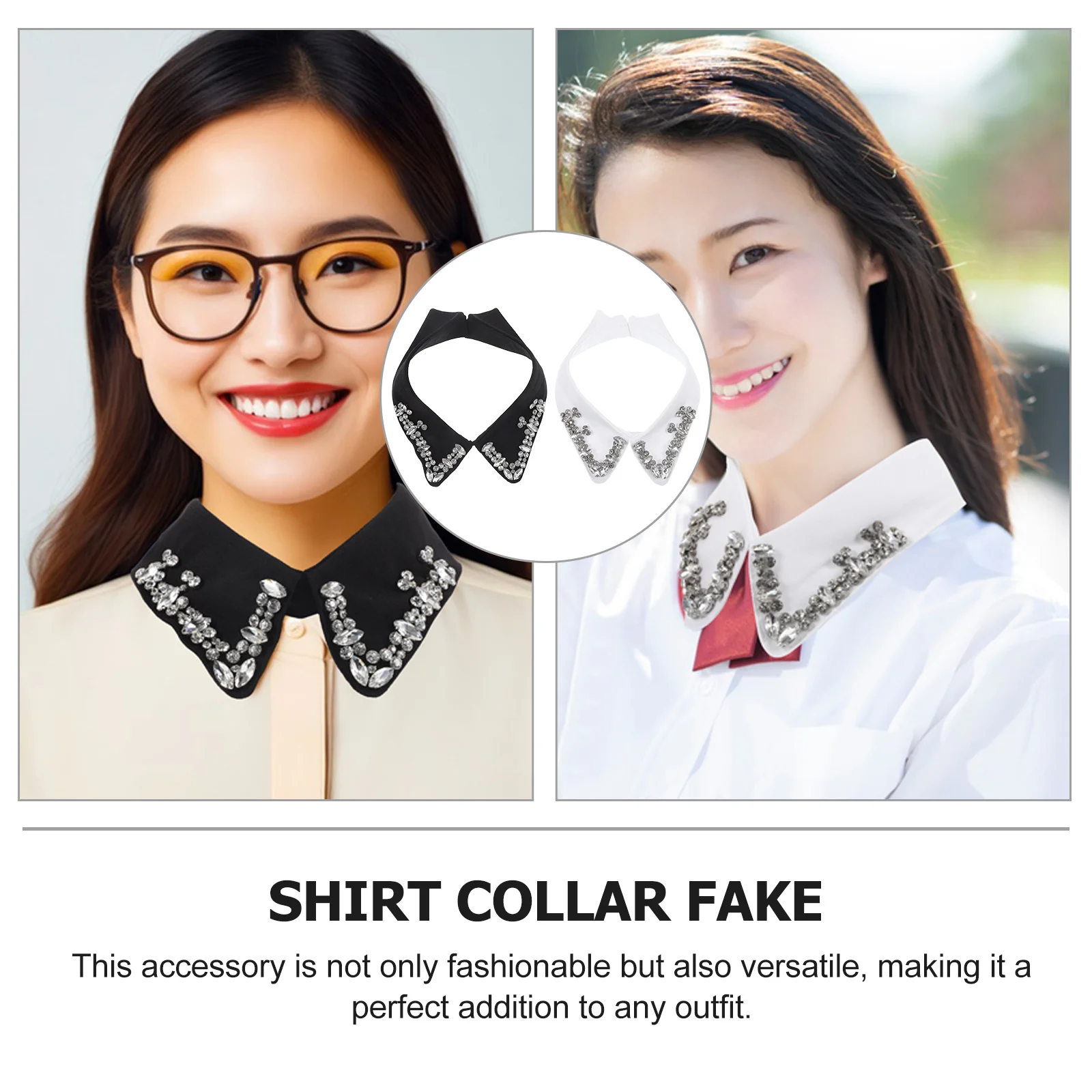 

2pcs Fake Collars Detachable Blouse Rhinestone Shirt Accessory False For Women Fake Shirt Collar Detachable Collar For Women