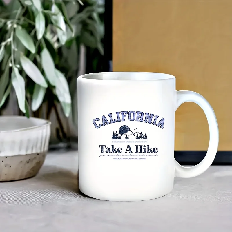 

1 California Hike Themed Ceramic Coffee Mug - Reusable, Machine Washable - Letter Print Novelty Gift for Restaurants