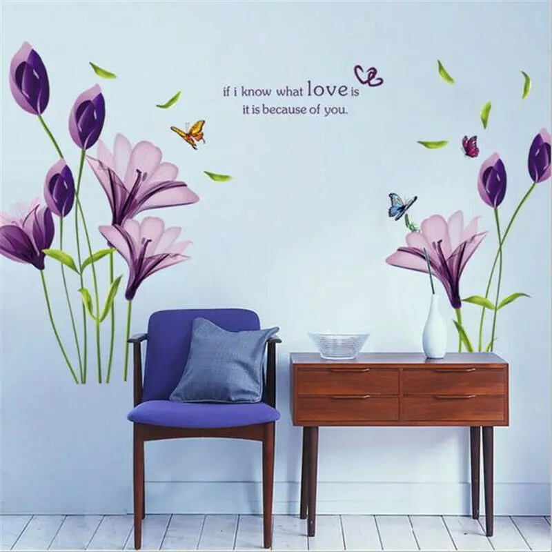 Bedroom Wall Sticker Home Adhesive Decal Decoration Lily Living room PVC Porch Removable TV Background Waterproof