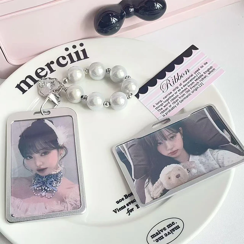 Silver Gray Photocard Display Holder Keychain Photo Card Holder Card Protective Sleeves Transparent Card Holder Pendant Gifts