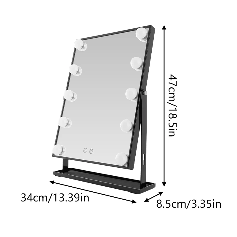 LED 테이블 메이크업 거울, 터치 컨트롤 디밍이 가능한 전구, 3가지 조명 색상 무단계 조광, 눈부심 방지용 반투명 커버