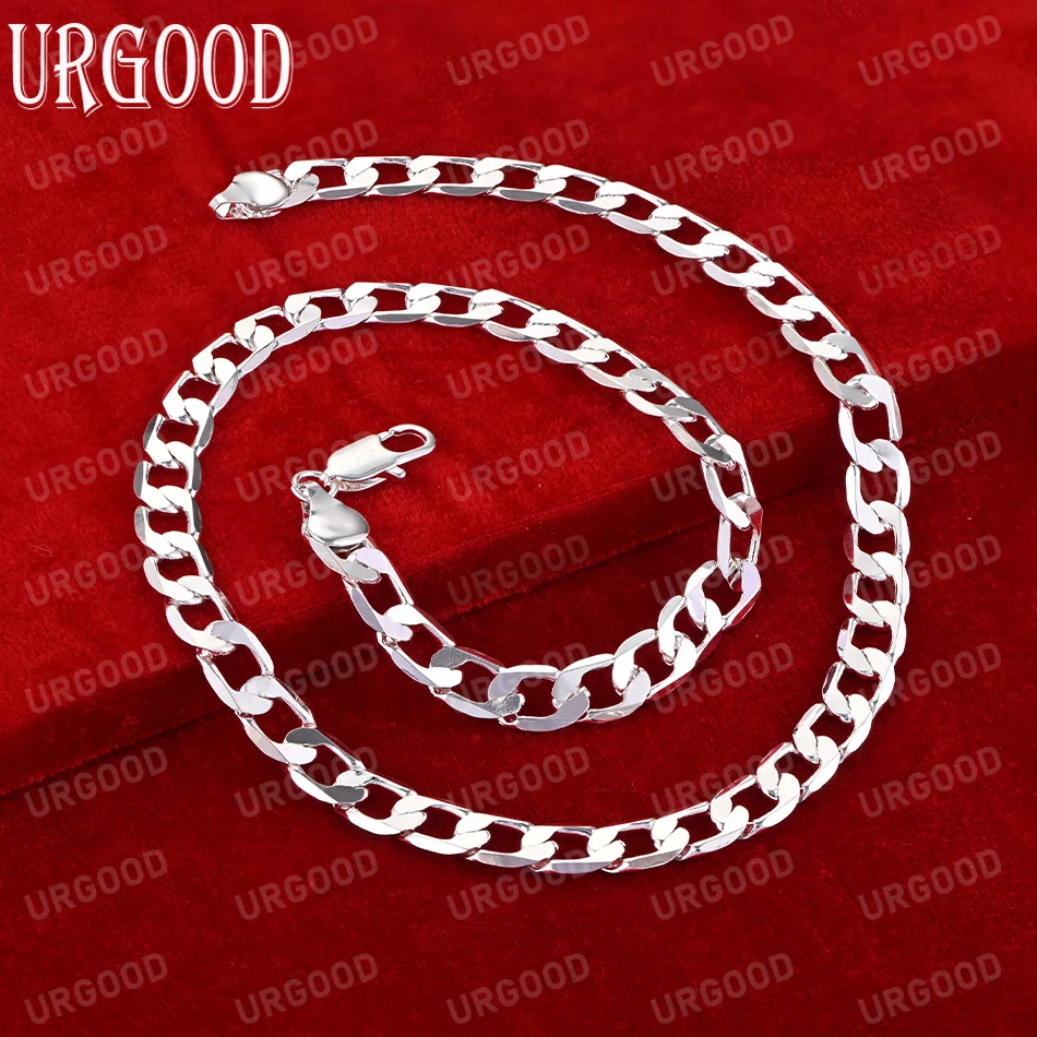 925 Sterling Silver 16-30 Inches 8mm Sideways Chain Necklace For Women Men Party Engagement Wedding Fashion Gift Jewelry