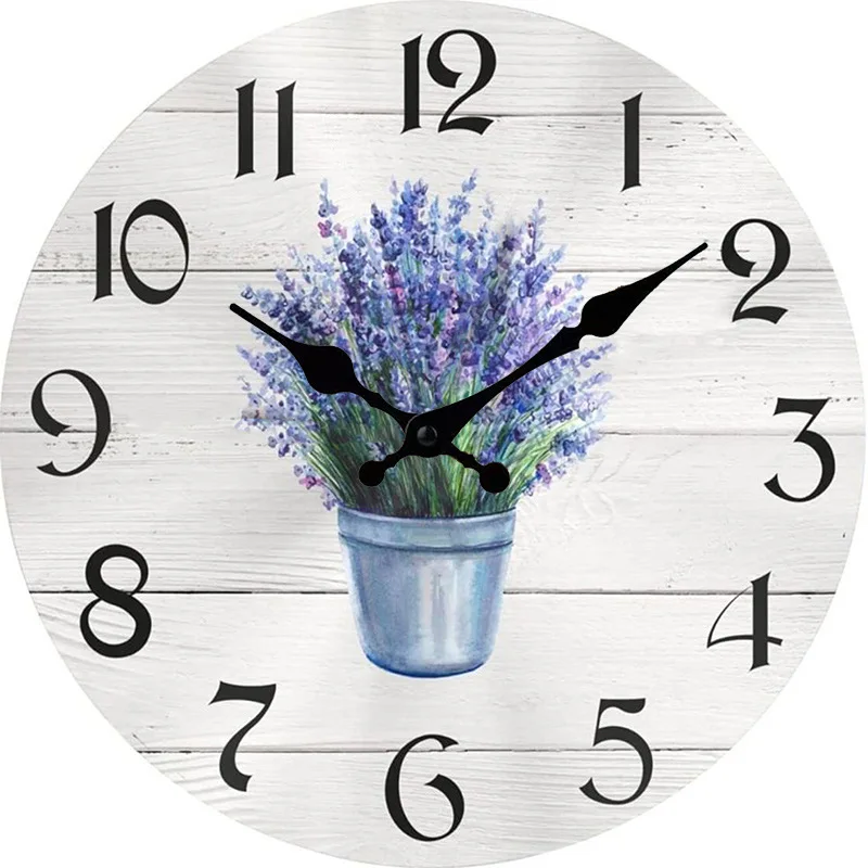 Reloj de pared de madera redondo de grano de madera de lavanda, sala de estar, dormitorio, cocina, decoración del hogar, reloj de pared, reloj de cuarzo silencioso de 10 pulgadas