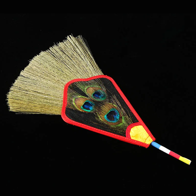 Tantric Tibetan Wamba Pot Decoration Buddhism Peacock Eye Exquisite Feather Satin Bumba Hand Fan Desktop Home Gift Collectibles