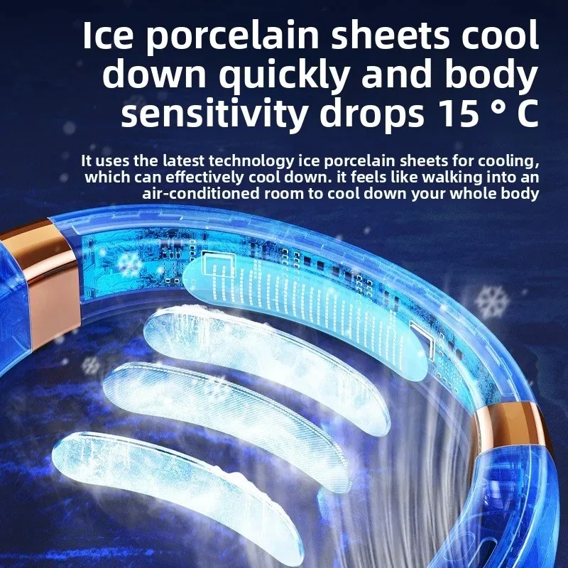 2025 مروحة خارجية محمولة جديدة USB محمولة صامتة متعددة الوظائف خالية من الشفرة مروحة كهربائية صغيرة معلقة على الرقبة