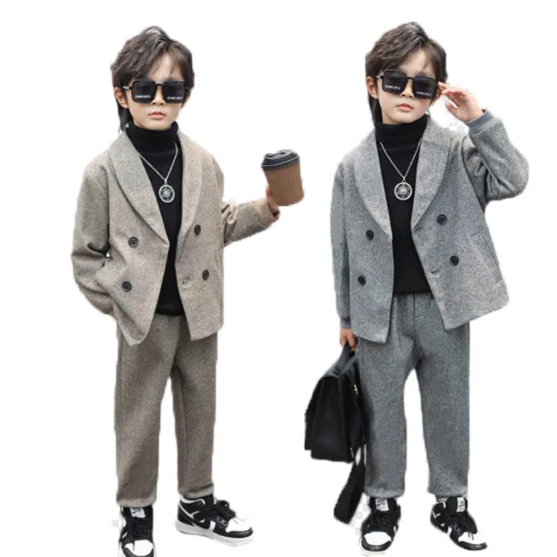 Children Autumn Winter Sports Jacket Pants 2PCS Photography Suit Kids Birthday Wedding Dress Boys Host Speech Ceremony Costume