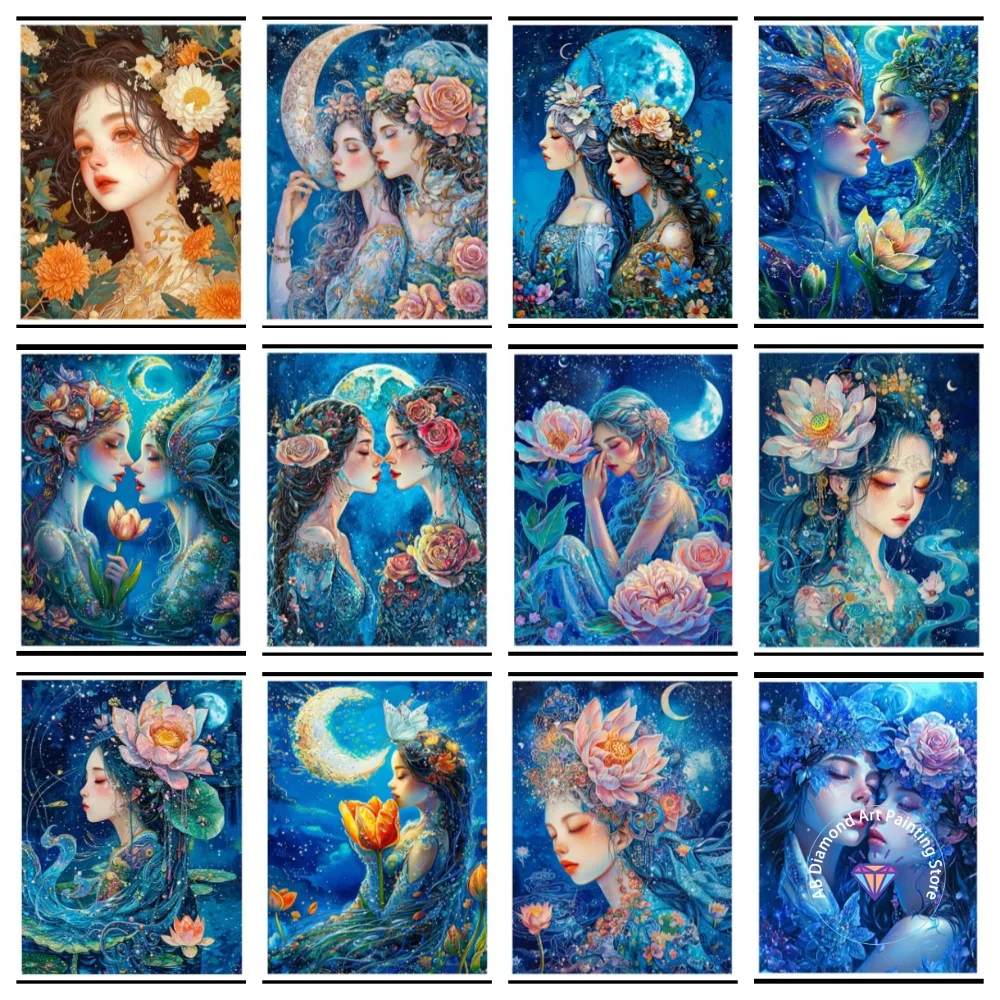

Landscape Flower Woman AB Diamond Painting Kit Square Round Diamond 5D DIY Mosaic Handmade Art Adult Exquisite Gift Home Decor
