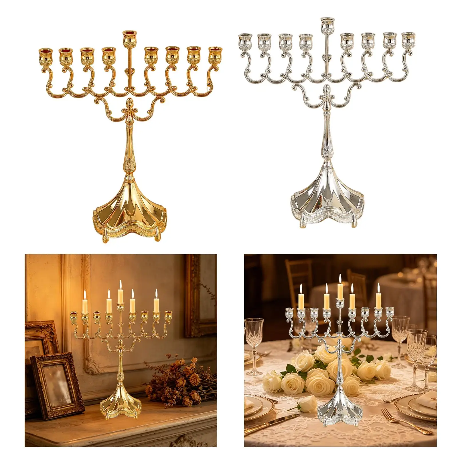 חנוכיית 9 קנים קישוט פמוט סגסוגת אבץ שולחני קנדלברה מחזיק נרות קנדלבריום לחתונה אירועים