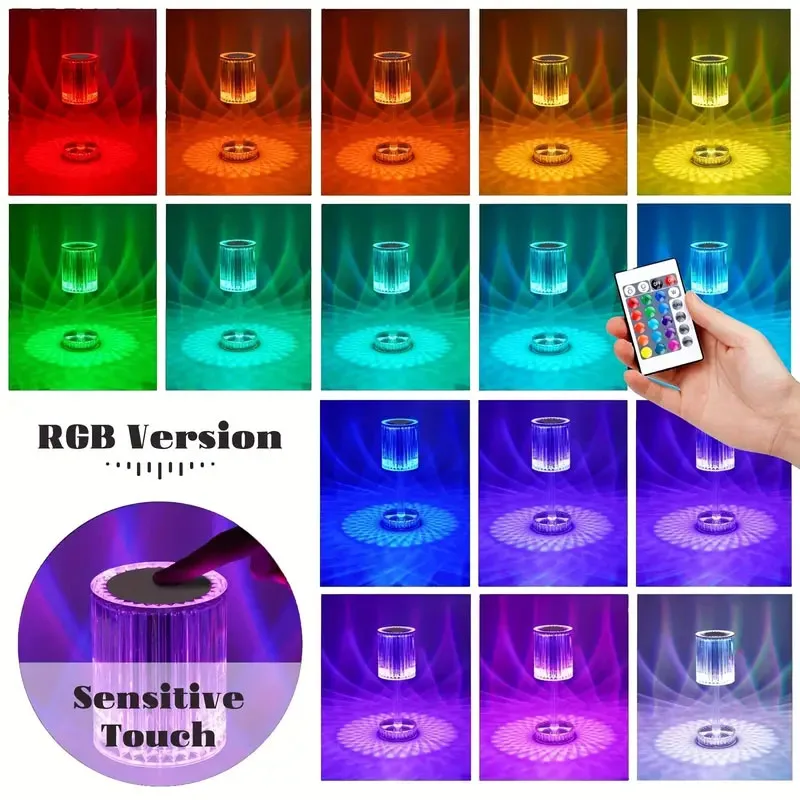 LED Night Light Rechargeable Diamond Acrylic Table Lamp Creative Touch Sensor Restaurant Bar Desktop Decoration Desk for Gift