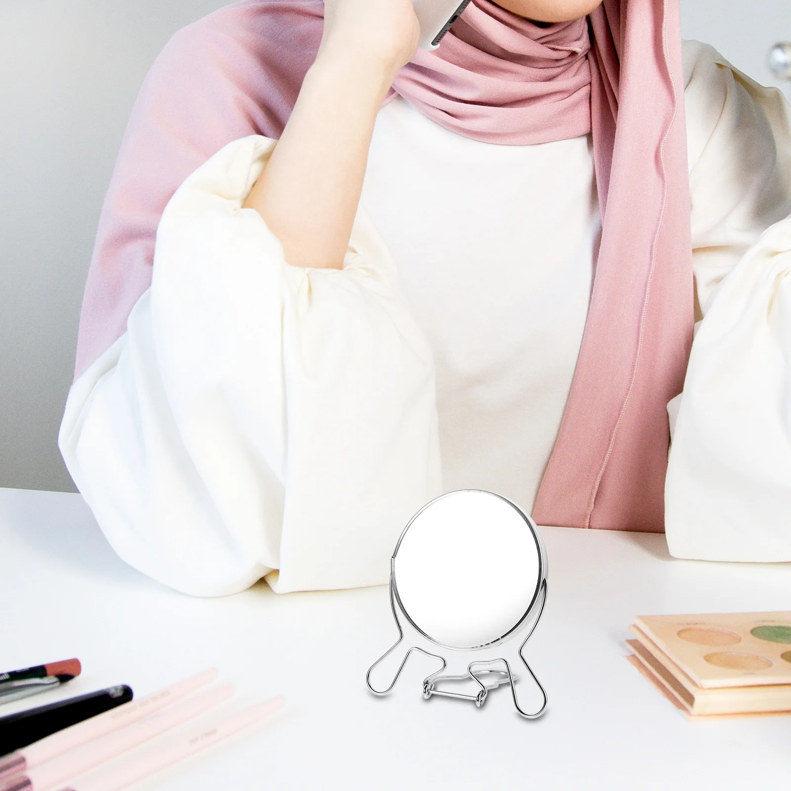 Miroir de maquillage rotatif double face, Surface transparente, Angle réglable, cadre en fer, miroir de vanité de bureau, accessoire de maquillage