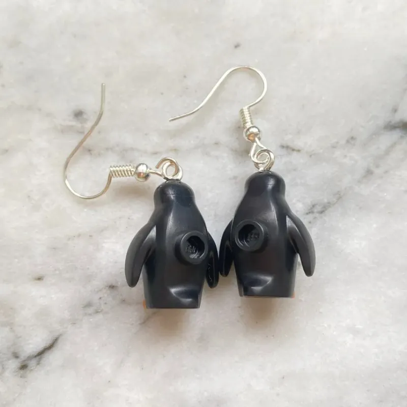 Cute Penguin Building Block Model Women Dangle Earrings Creative Plastic Ocean Animal Earrings Handmade Penguin Jewelry Gifts
