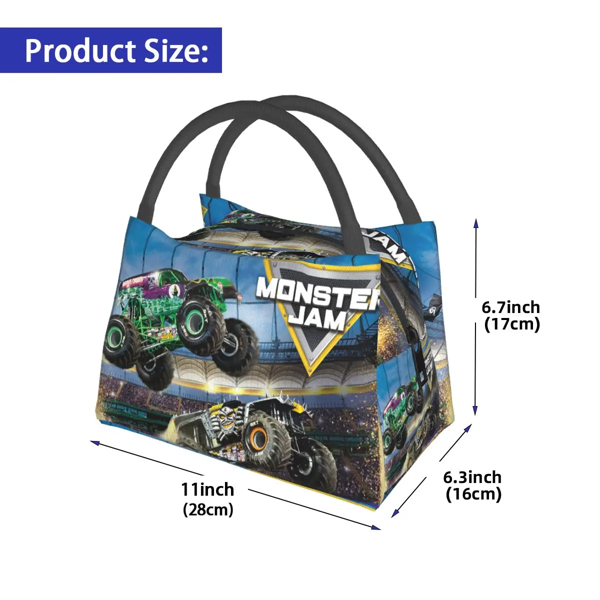 Borse per il pranzo classiche con motivo Monster Jam Scatola Bento isolata Borsa per il pranzo riutilizzabile Borse da picnic Borsa termica più fresca per donna Bambini