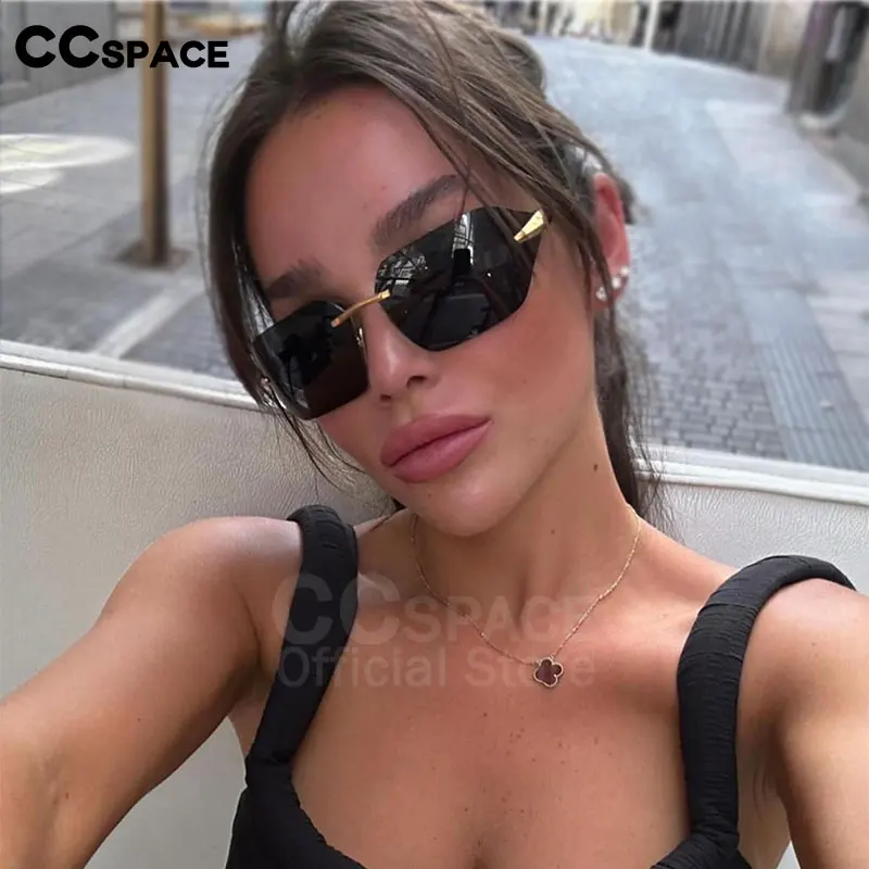 

57568 Trendy Rimless Sports Sunglasses Men Luxury Metal UV Protection Sunshade Eyeglasses Women Stylish Gradient Color Goggles