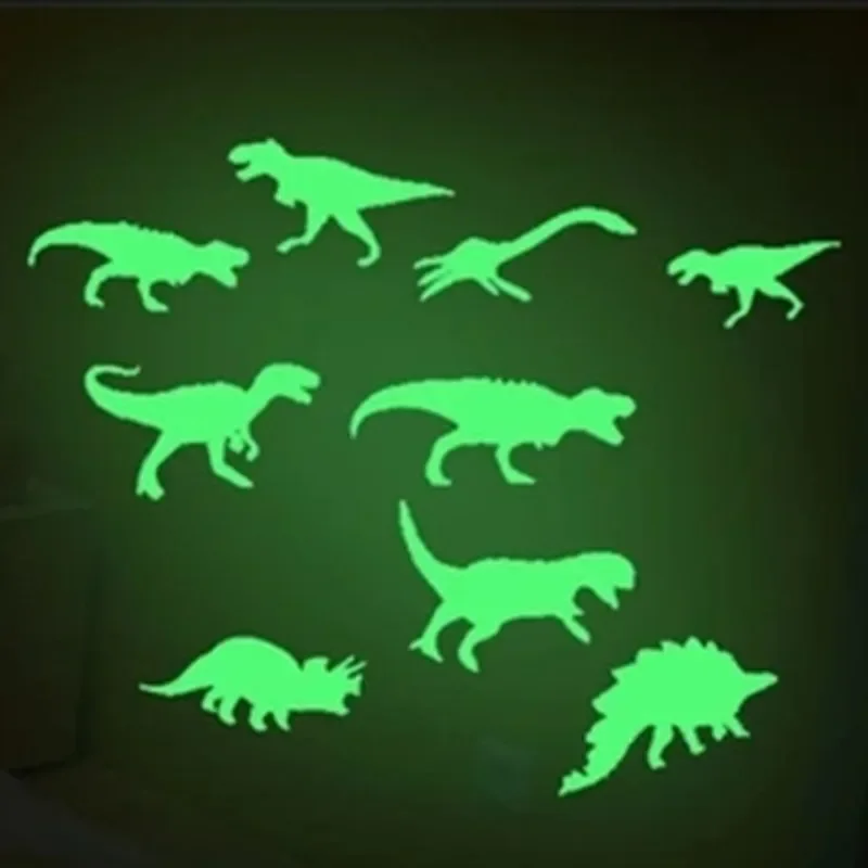 9 Stks/set Fluorescerende Dinosaurussen Stickers Baby Kids Speelgoed Kinderen Lichtgevende Dinosaurussen Sticker Voor Kinderen Kind Glow In The Dark Speelgoed