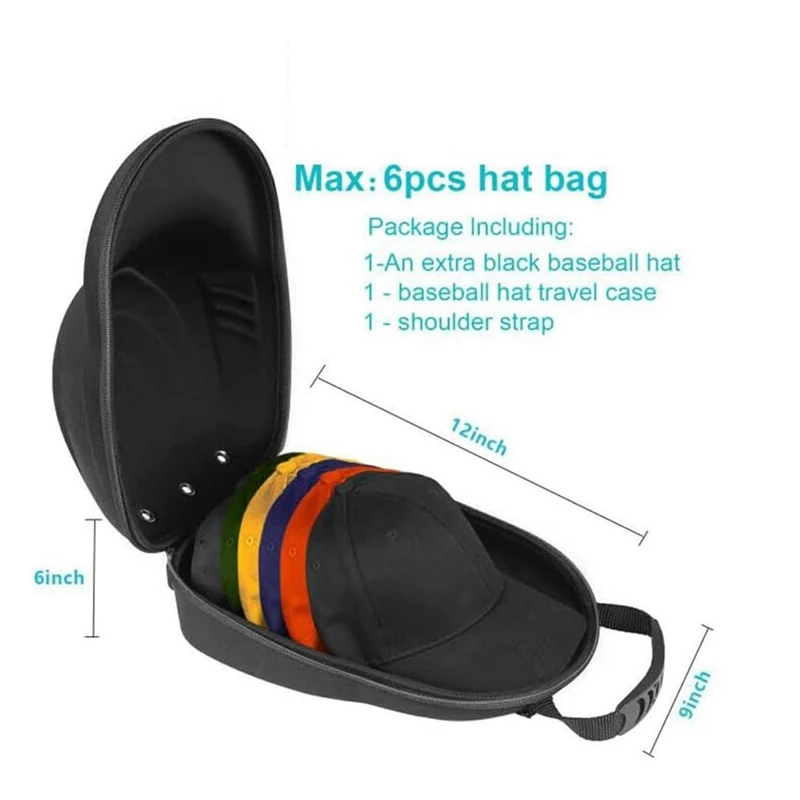 حافظة قبعة صلبة لقبعات البيسبول، وحقيبة سفر لحامل القبعة وحزام كتف قابل للتعديل، وحقيبة حامل منظم للقبعة