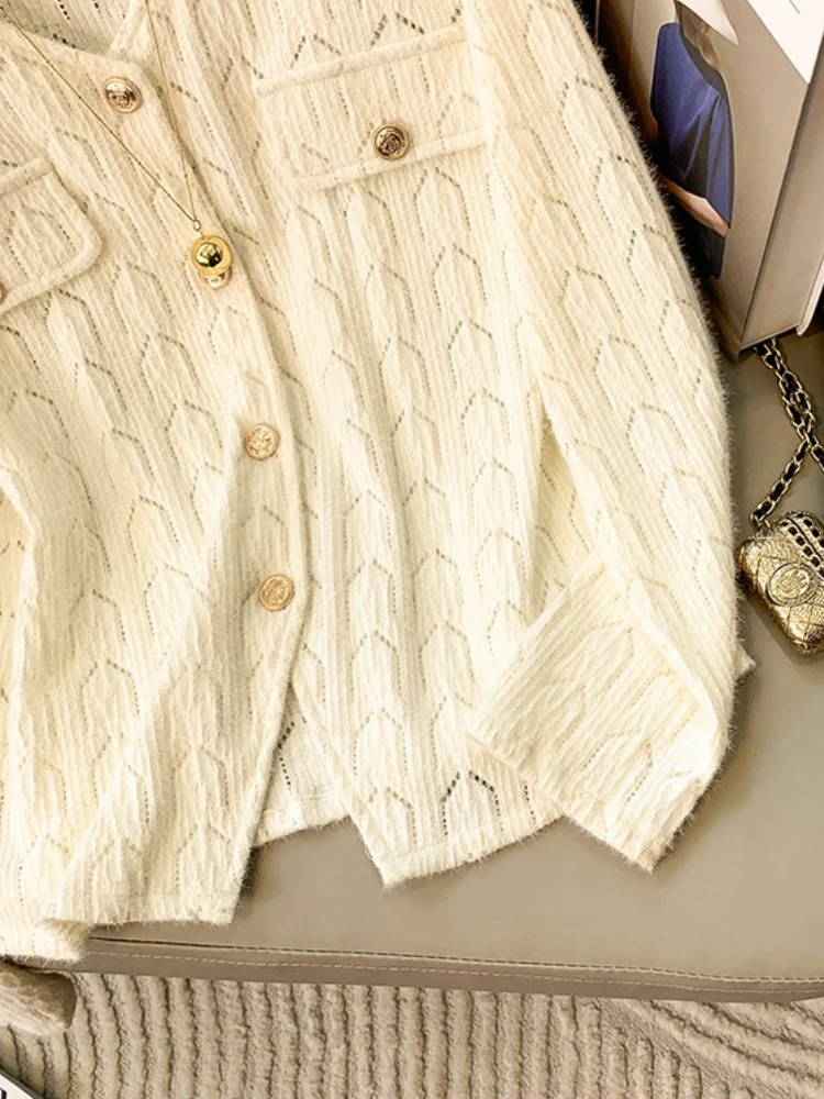 Style coréen col en v à manches longues pull grande taille femmes Cardigan automne hiver femmes vêtements femme solide mode évider haut