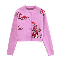 Primavera Cartoon maglione Cardigan femminile O collo maglieria maglione giacca da donna manica lunga Cardigan in maglia cappotto