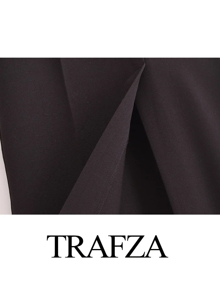 TRAFZA Women Summer 2 Piece New Set Solid Turn-down Collar Pocket Decorate Casual Suit Coat+Mid Waist Button Midi Skirt Mujer