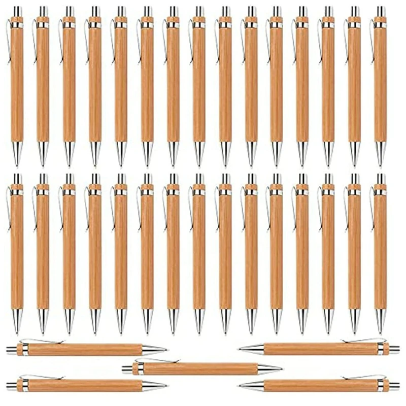 Imagem -02 - Caneta Esferográfica Bamboo Canetas de Madeira Tinta Azul ou Preta 50 Unidades