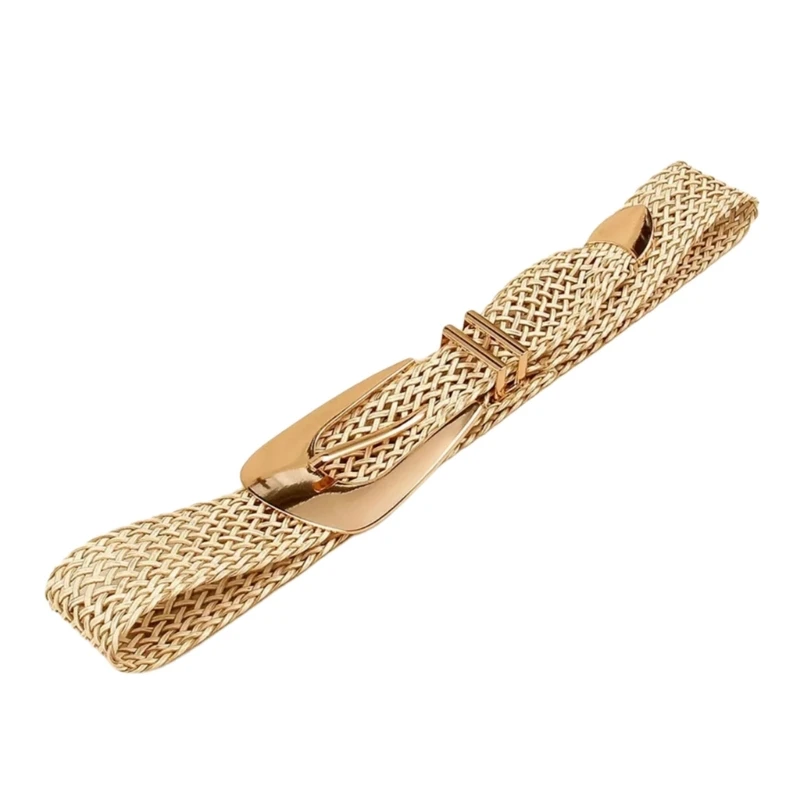 Gold Buckle Woven Waist Belt for Women Girl Fashion Waistband Dresses Belt for Formal Occasion Elegant Waist Ornament Dropship