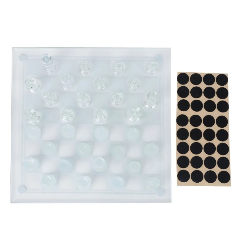 

25x25cm Dull Polish Glass Crystal International Chess 1 Checkerboard And 32 Chessman