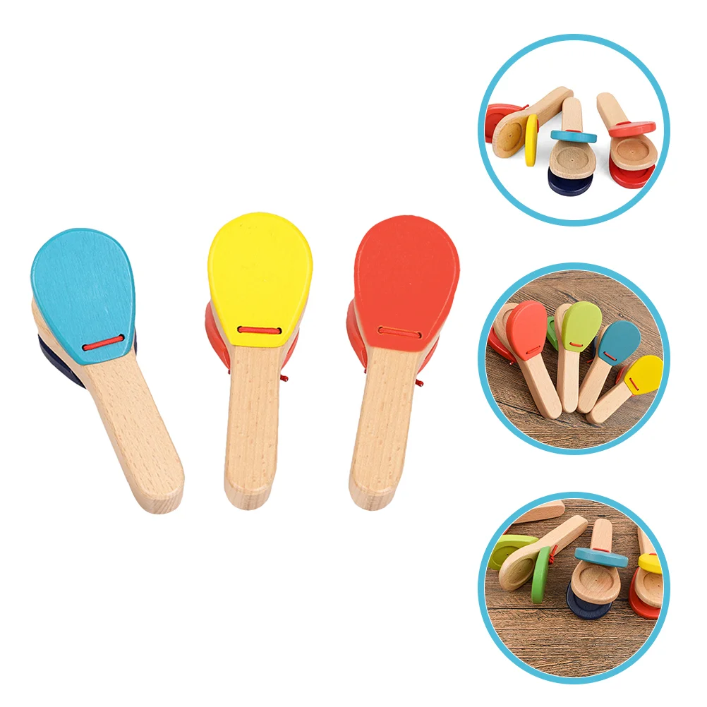 3 Pcs Baby Handle Castanet Kids Wooden Musical Instruments Toy Education Toys Toddler Castanets Percussion