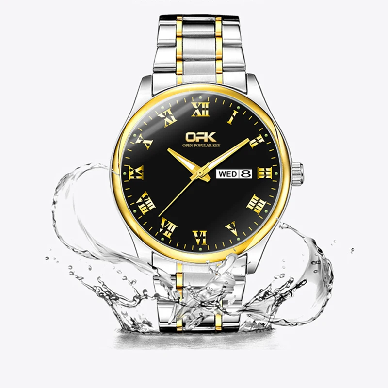 OPK Brand Watch Steel Band Dual Calendar Luminous MEN\'S Quartz Watch 8121