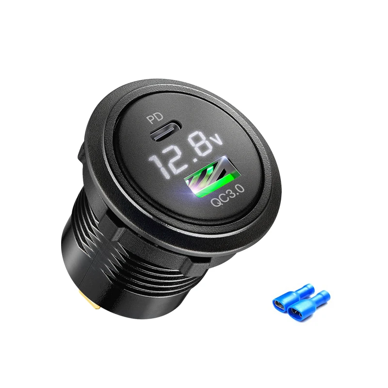 Type c usb socket 12v fast charge with voltmeter Power Outlet Dual USB adapter for 12V/24V  for Cars Boats Motorcycle