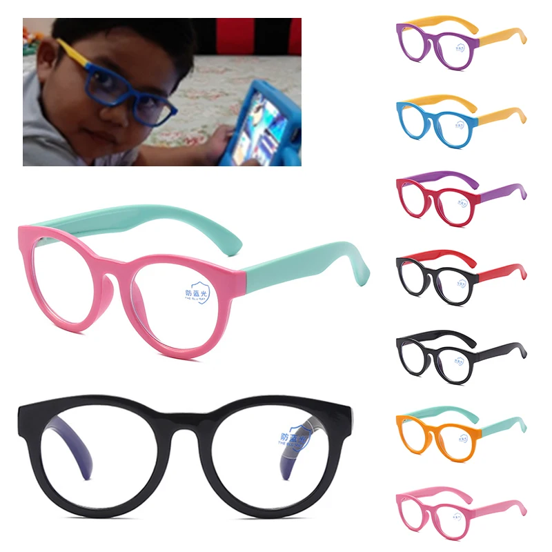 New Bendable Children Optical Glasses Flexible One-piece Safe Eyeglasses Plain Mirror Silicone Anti-blue Light Goggles