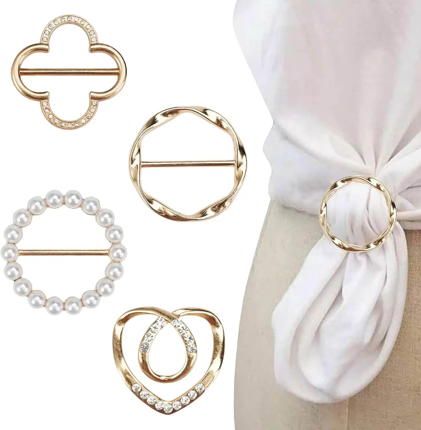 

4PCS Scarf Ring Clip - Metal Shirt Ties for Women, Round Circle Buckle for Clothes