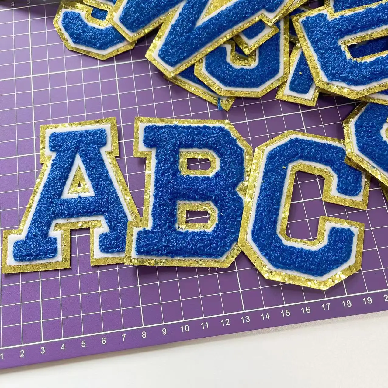 Blue Letters Chenille Towel Embroidered Iron On Patch Applique Diy Name Badge Alphabet Patches For Clothing Bag Accessories