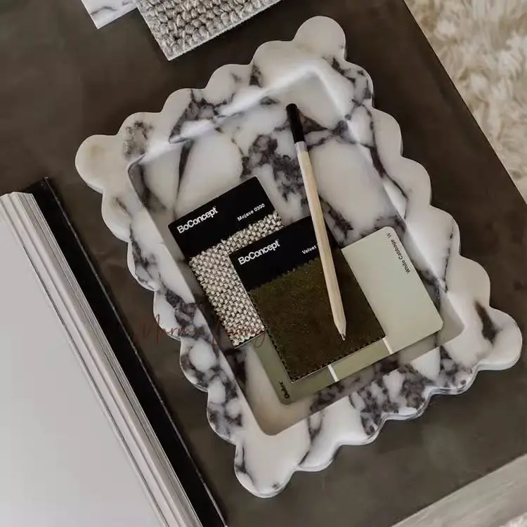 French Wabi Sabi Natural Marble Tray Designer Sample Room Soft Decoration Storage Tray Desktop Decor