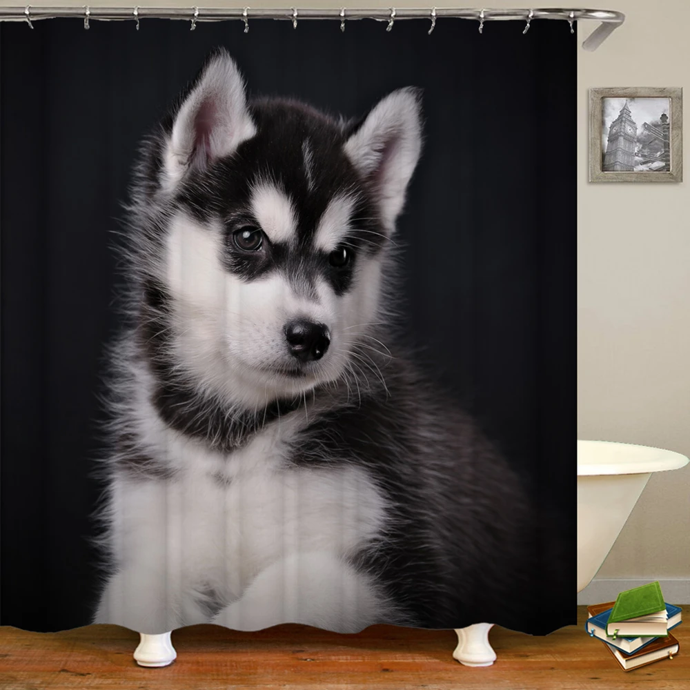 

Cute Siberian Husky Shower Curtain Christmas Shower Curtain Set Husky Dog Puppy Bathroom Curtain Pet Dogs Christmas Home Decor
