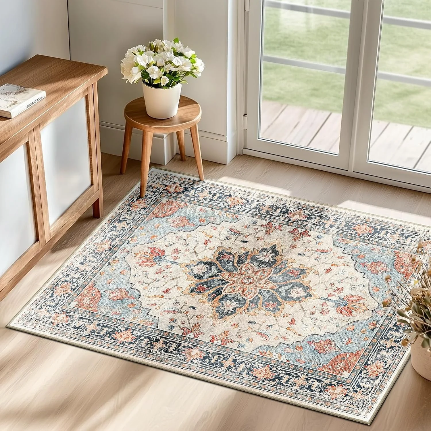 VIKAMA Retro-Teppich im Ethno-Stil, bedruckt, für Wohnzimmer, Schlafzimmer, Kleiderschrank, Dekoration, Teppich, Küche, saugfähiger Teppich, Heimdekoration