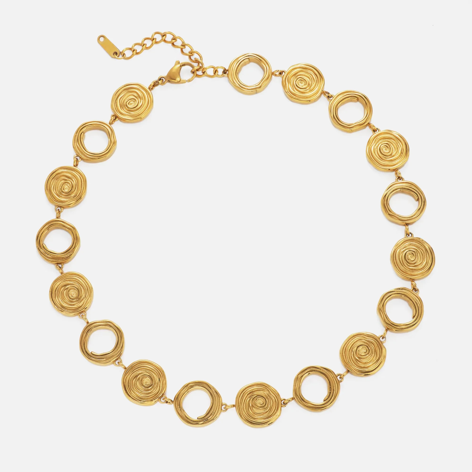 

DASEIN Hip Hop Circle Thread Chunky Necklace Bracelet Set Stainless Steel 18k Gold Plated Chains Vintage Jewelry Accessories