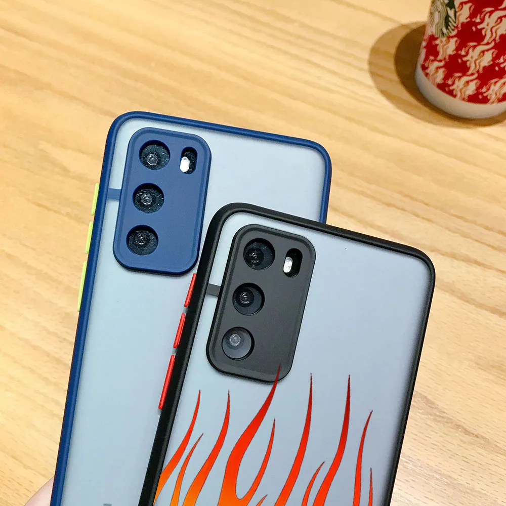 Phone Case for Redmi Note 12 4G 11s k40 12s Xiaomi 14 11 Lite 12t 12c Blue Red Flame Sea wave Matte Frosted Translucent Cover