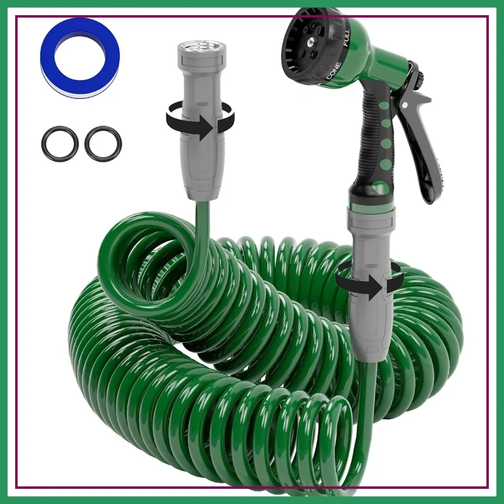 

3/8" Lightweight Coil Garden Hose 75FT, EVA Flexible Curly Water Pipe with 6-Pattern Spray Nozzle for Yard, Patio, Greenhouse