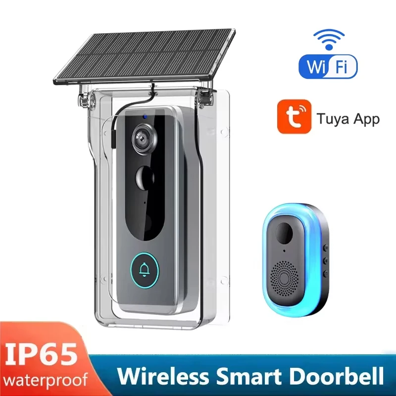 

Tuya Doorbell with Solar Rain Cover Camera Wireless Video Doorbell Wifi PIR Human Body Sensing Outdoor Door Bell Video Intercom