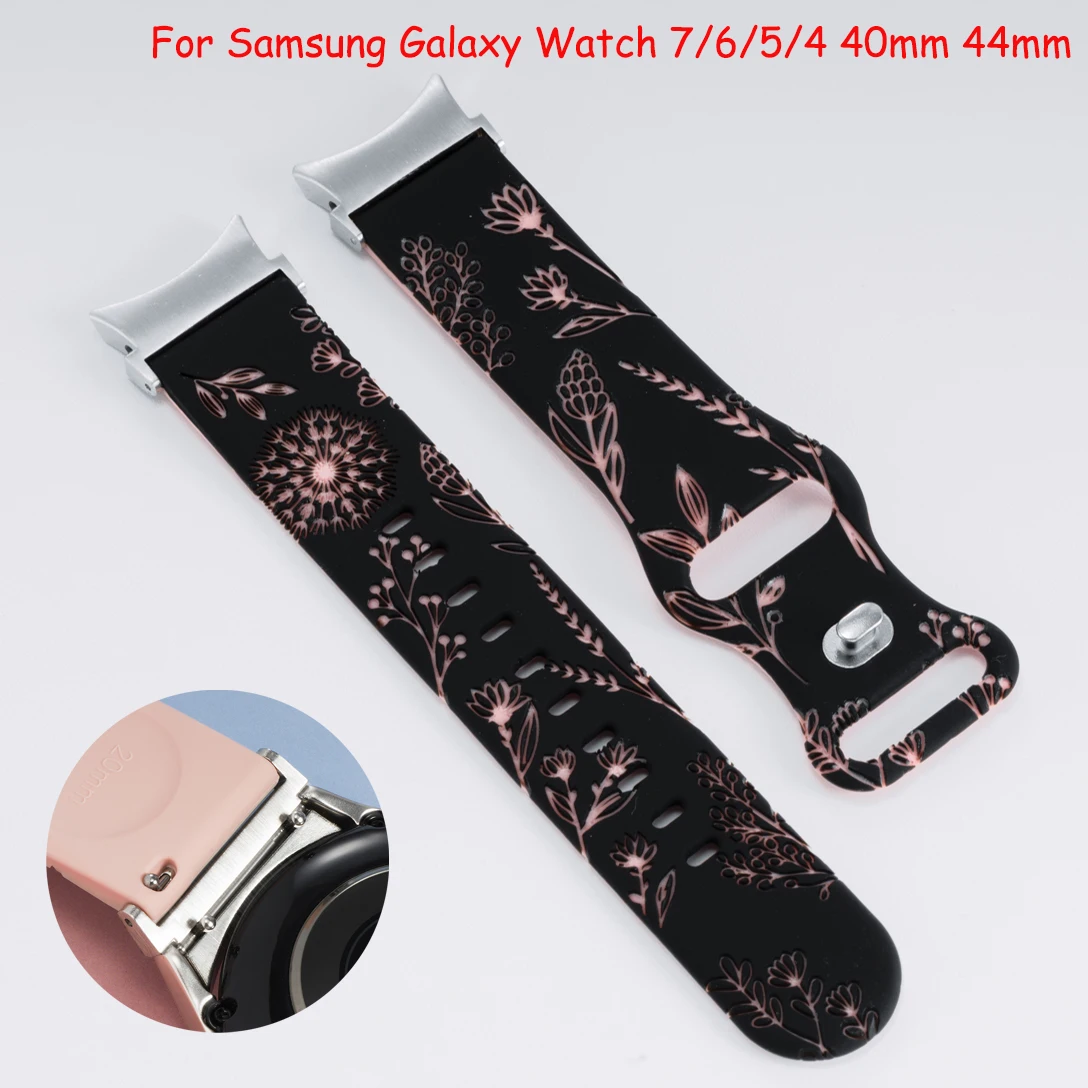 Pulseira de silicone sem lacuna para samsung galaxy watch 4/5/6/7 44mm 40mm pulseira de dente de leão gravada para galaxy watch 6 clássico 47mm