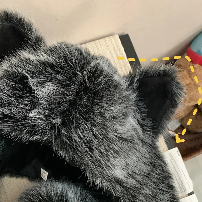 Chapeau à Trous en Fausse Fourrure avec Écharpe de Cou pour Femme, Couvre-Oreilles de Renard 3D, Casquette Bombardier Trooper Chaude d'Hiver pour le Ski et le Cyclisme