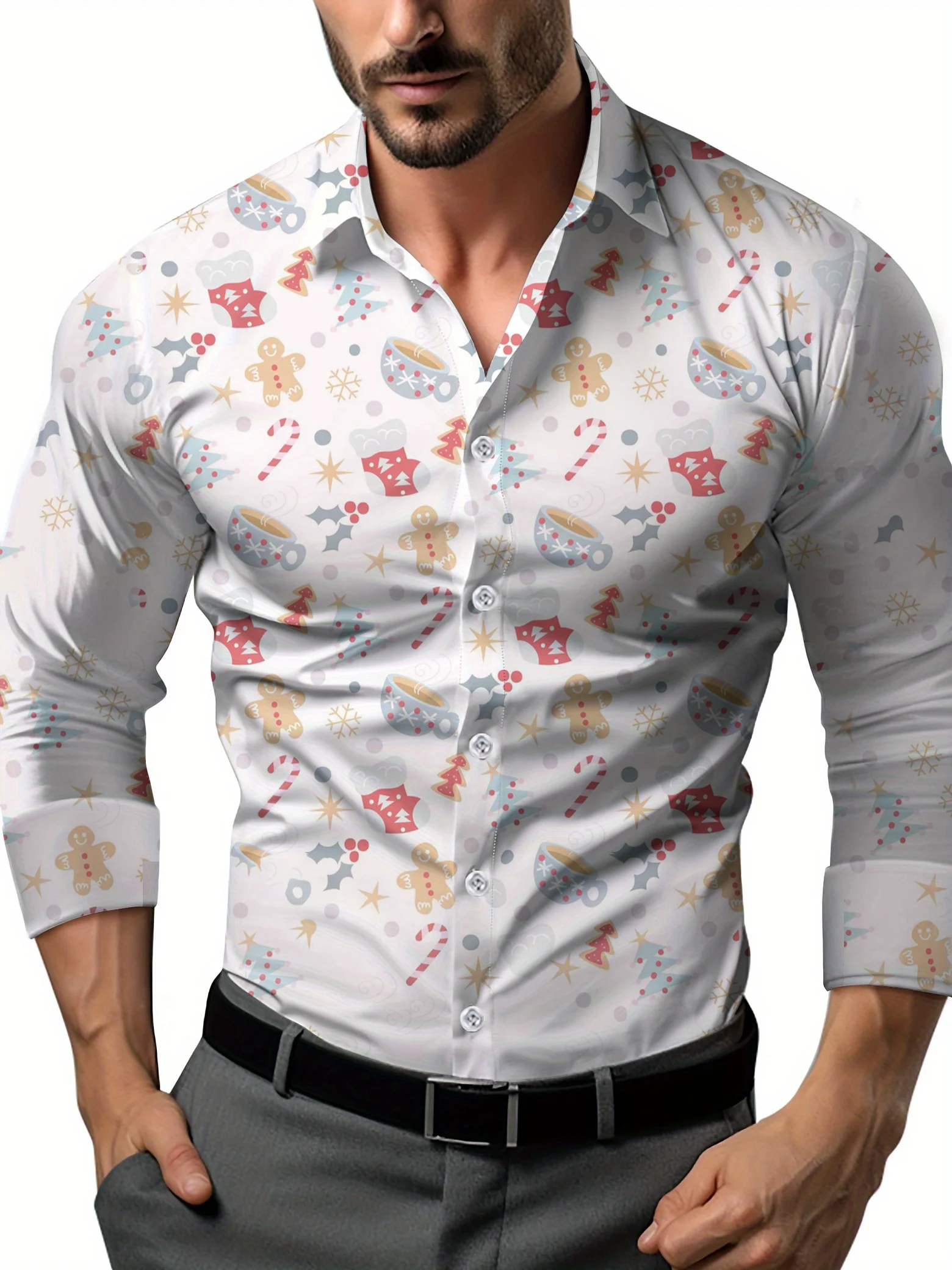 

2024 Новая мужская рубашка с длинным рукавом, рубашка для рождественской вечеринки, рубашка с 3D принтом оленя, новая осенняя рубашка с лацканами, рождественская новогодняя рубашка