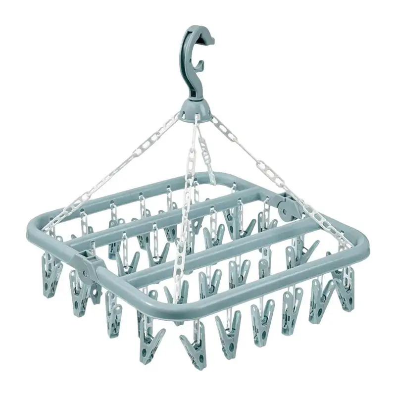 1Pcs Clothes Drying Hanger with 32 Clips Socks Underwear Drying Folding Laundry Hanging Rack Windproof Drying Rack