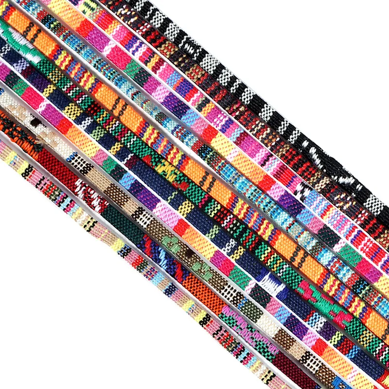 5yards/Lots Multi Colors Cotton Cord Handmade 5mm Flat Fabric Ethnic Rope Textile Wrap Embroider Cords for DIY Bracelets Making