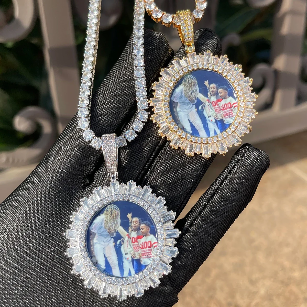 Aokaishen 남성용 맞춤형 사진 목걸이 그림 메모리 펜던트 Iced Out Charms Rock Street Jewelry