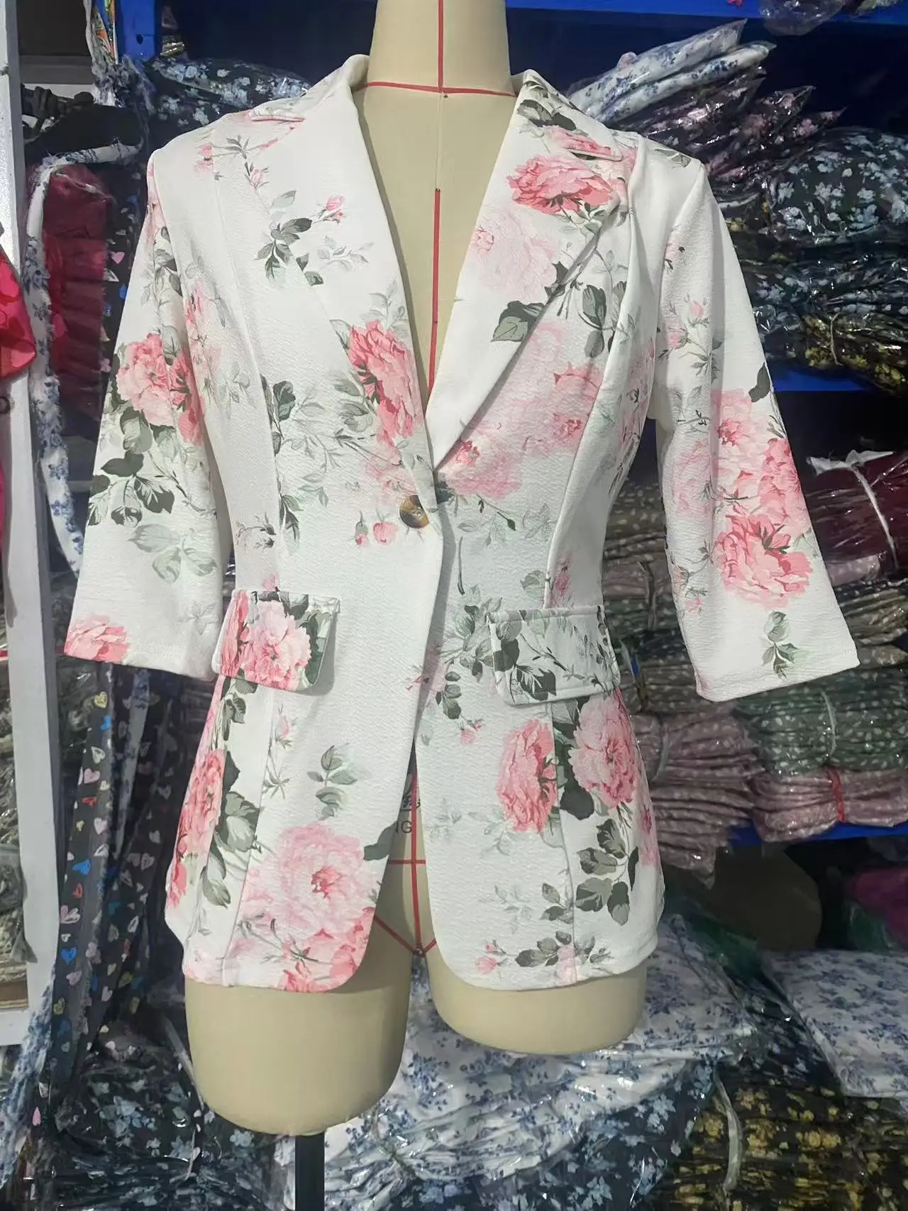 Autumn Blazer 2025 7/10 Sleeves Printed Suit Jacket Small Outerwear Polyester Fiber Regular Sleeve Length Full Button Decoration