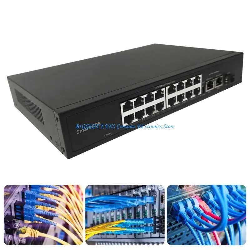 16+2/24+2Port 250W POE Switcher 16+2/24+2 Port Metal Enclosure Office Networking