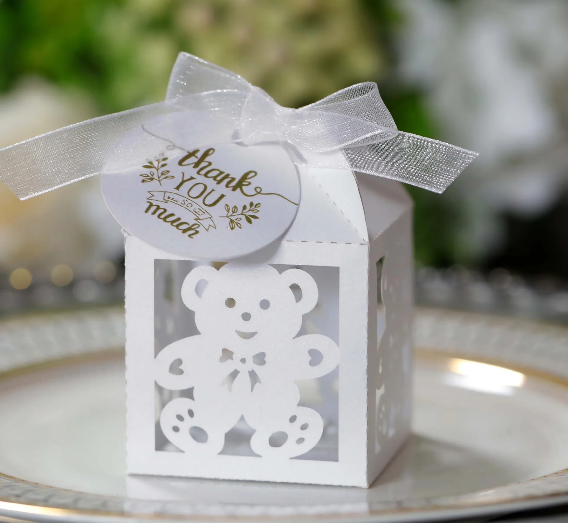 25/50/100 Stück Süßigkeitenboxen für Babyparty, Geburtstag, mit Dankeschön-Tags, Bändern, süße Bären-Verpackungsbox für Schokoladen-Party-Dekoration – Detail 2