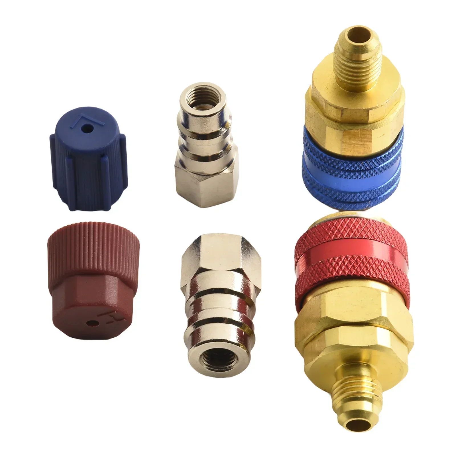 Car A/C Air Condition Quick Coupler With Cap Low/High R134 Blue+Red Extension Adapter For Type A/C Manifold Gauge (R134A)